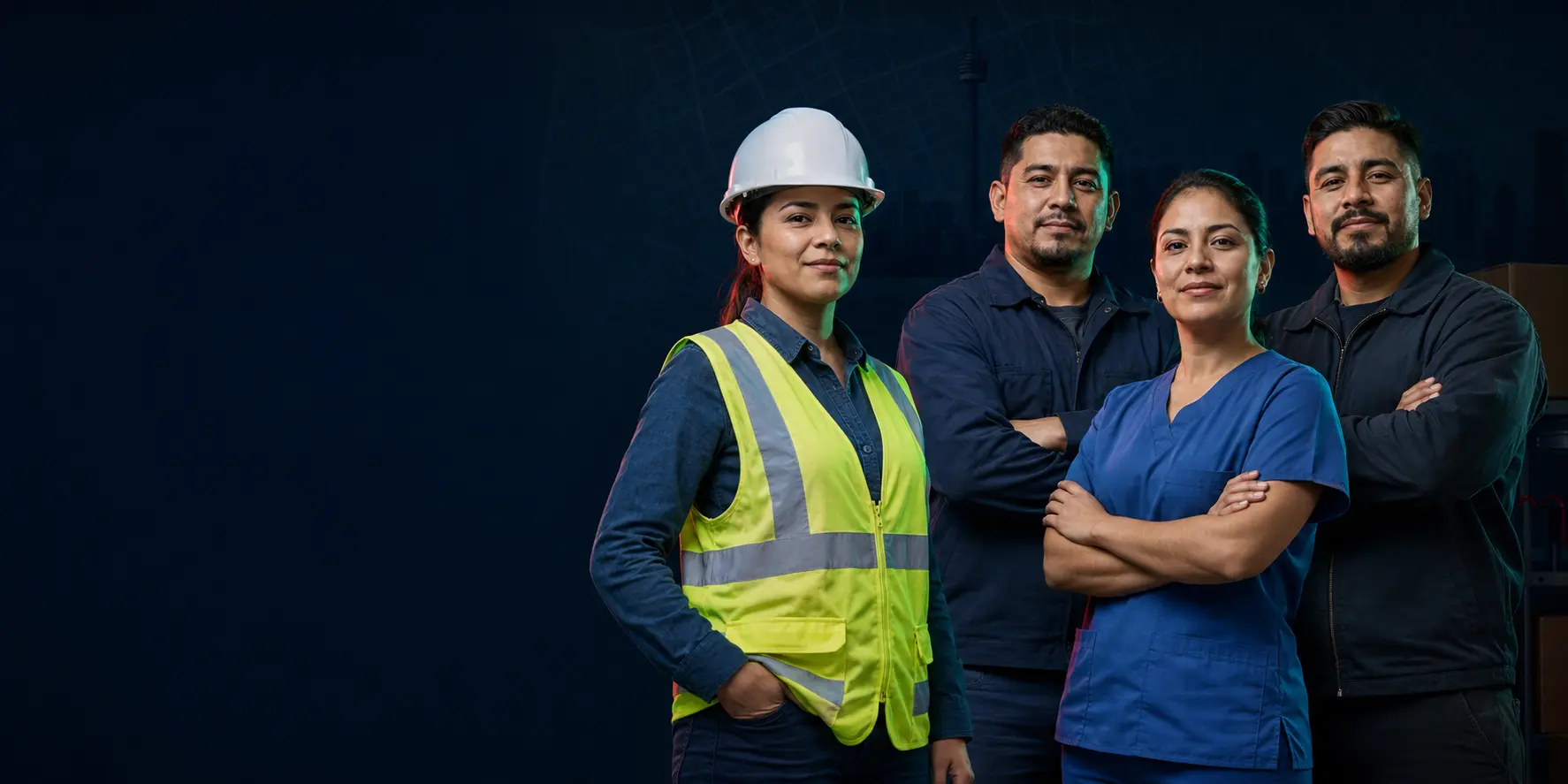 Grupo de profesionales y trabajadores mexicanos